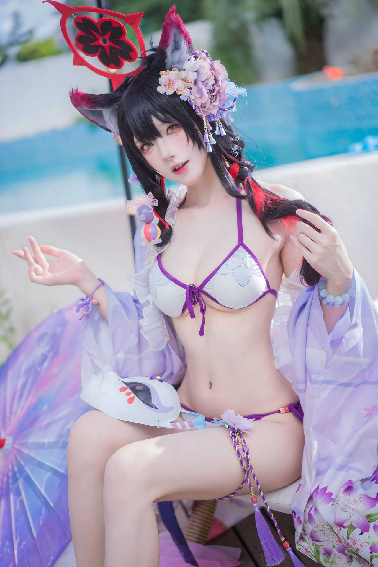 Abaoyeshitunia1 (阿包也是兔娘) cosplay Kosaka Wakamo Swimsuit – Blue Archive “32 photos”